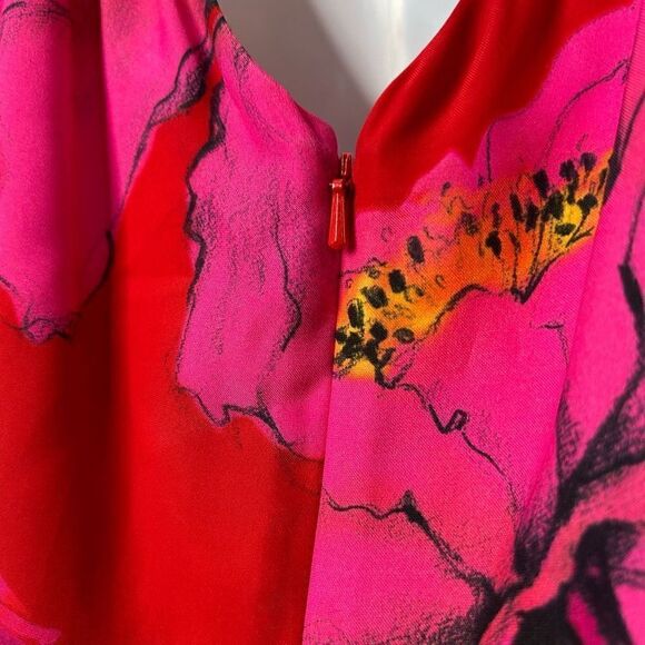 J Peterman Red Floral V Neck Sleeveless Midi Dress Women’s Size 4 - Picture 8 of 15
